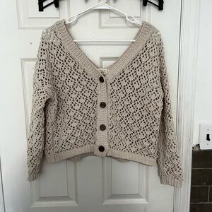 Women’s Nicole Miller size XL button down crochet crop sweater in sand color